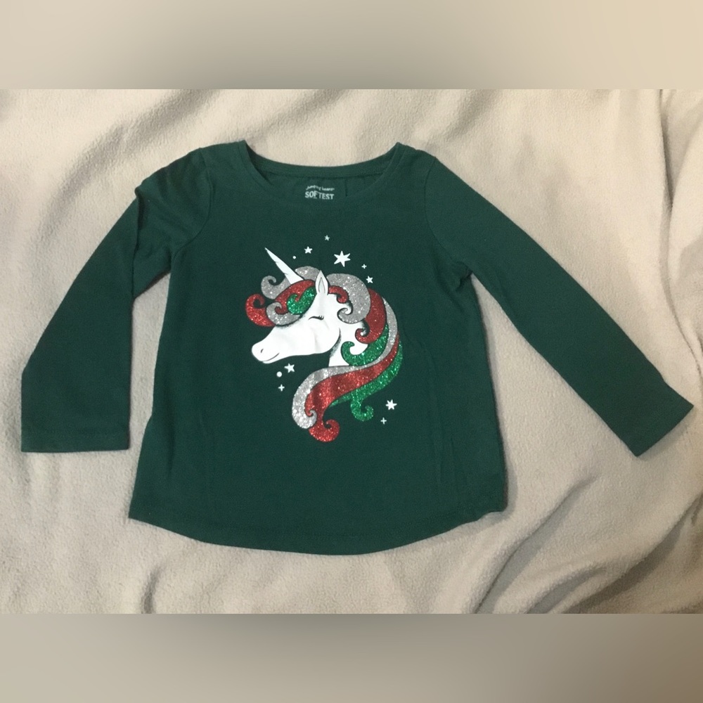 Christmas Unicorn Glitter Long Sleeve Shirt 18 Months